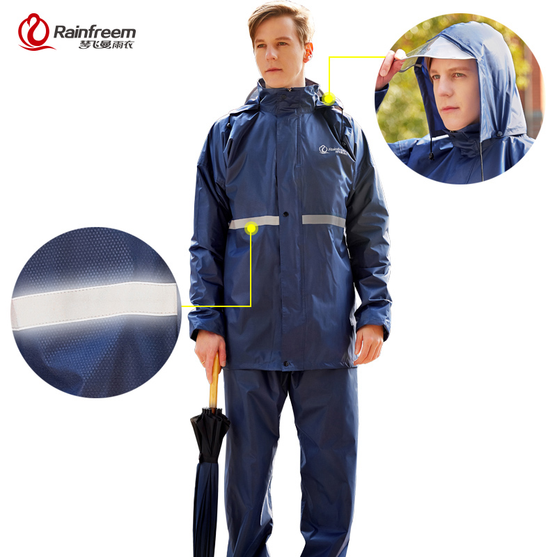 

Rainfreem Raincoat Suit Impermeabe Women/Men Hooded Motorcyce Poncho S-6X Hiking Fishing Rain Gear