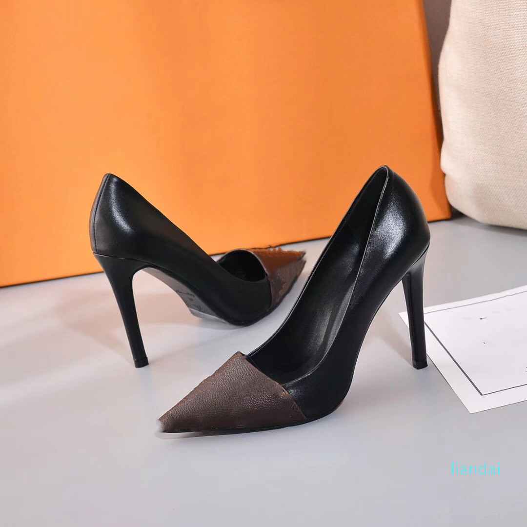 

2021 high quality designer party dress shoes for brides and ladies fashionable sexy pointed toe stitching high heels, Split