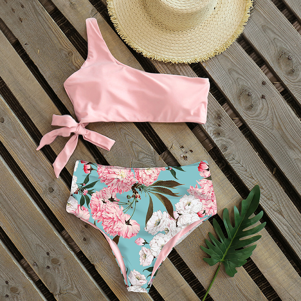 

2021bikinis women 2021 new one shoulder swimwear high waist swimsuit bandage bathing suits beach wear biquini female, White;black