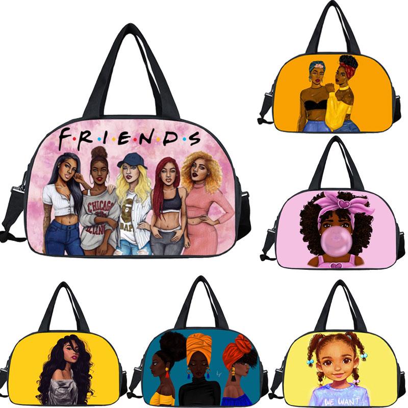 

Afro Girl With Crown Print Travel Totes Bag Black Women Handbag Ladies Large Capacity Duffle Bags Multifunctional Shoes Holder Duffel
