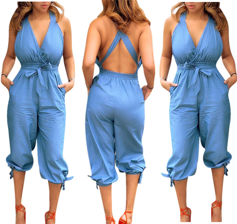 Women&#039;s & Rompers Capris Romper Fashion Soild Color Loose Jumpsuits Backless Sexy Bandage Designer Womens Clothing-image-681869593