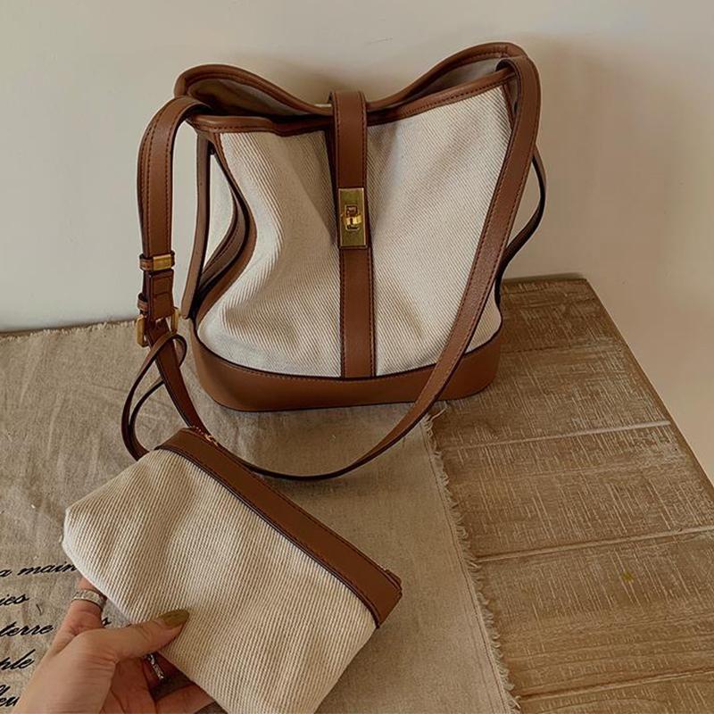 

Evening Bags Chuwanglin High Capacity Canvas Bucket Bag Designer Crossbody For Women Shoulder Solid Color Fashion Purses 9070918, Beige
