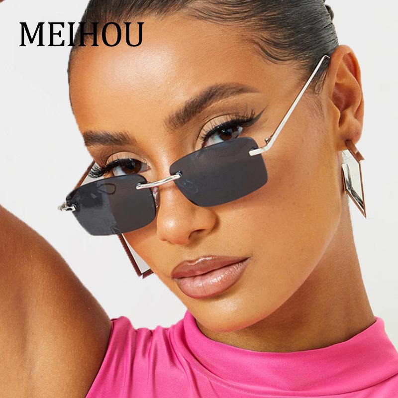 

Sunglasses Square Rimless Women 2021 Trends Small Metal Vintage Rectangle Sun Glasses Girl Gradient Clear Lens Eyewear Unisex UV