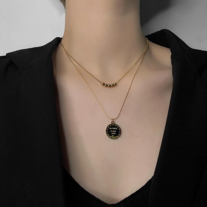 

Pendant Necklaces VSnow Minimalist Double Layer Stainless Steel Round Beads Necklace For Women Fashion Circle Letter Jewelry