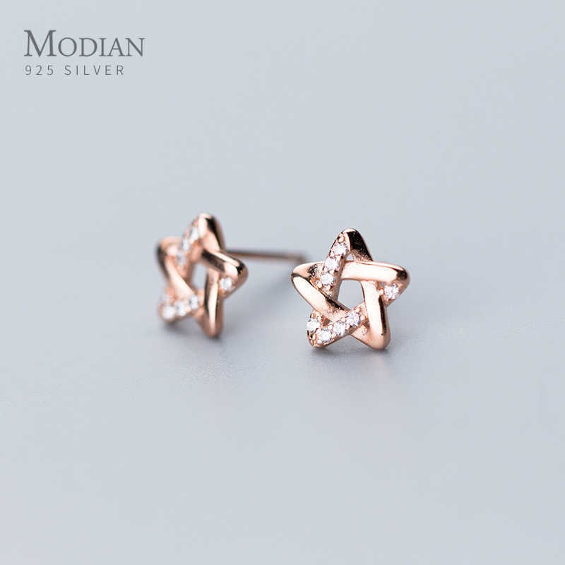 

Elegant Cute Anti-allergy Real 925 Sterling Silver Clear CZ Star Jewelry Trendy Luxury Stud Earrings For Women Accessorie 210707