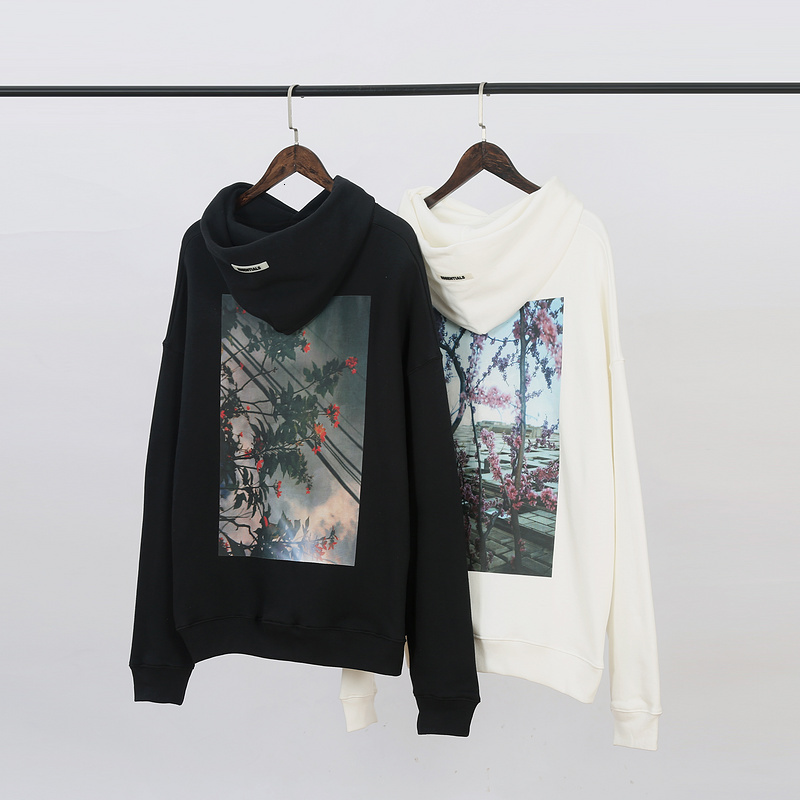 

1:1 Quality Fog Essentials Hoodies Women Oversize Winter Fleeces Warm Cotton Flowers Printed Hoodie Sweatshirt Men, White tees