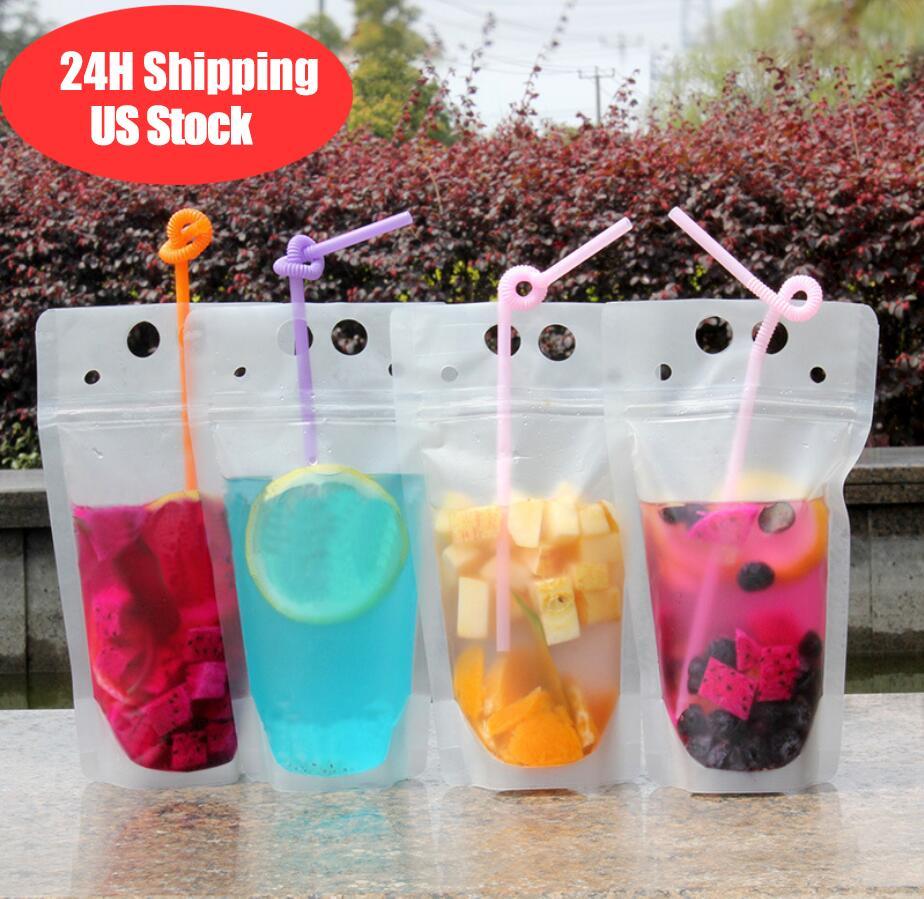 

DHL UPS Fast Delivery Disposable Clear Drink Pouches Bags Plastic Drinking Bag with Straw Reclosable Heat-Proof Juice Coffee Liquid Bags