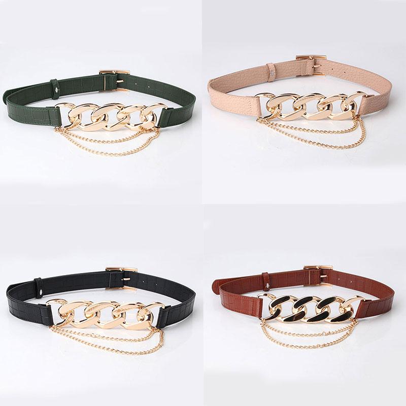 

Belts Punk Fashion Women Designer PU Thick Chain Waist Strap Dress Coat Sweater Lady Decorative Waistband, Black;brown