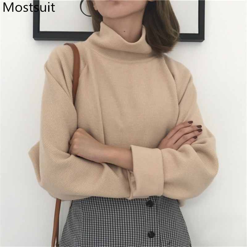 

Korean Thicken Turtleneck Knitted Pullover Sweater Women Autumn Winter Solid Basic Fashion Ladies Tops Jumpers Femme 210518, White