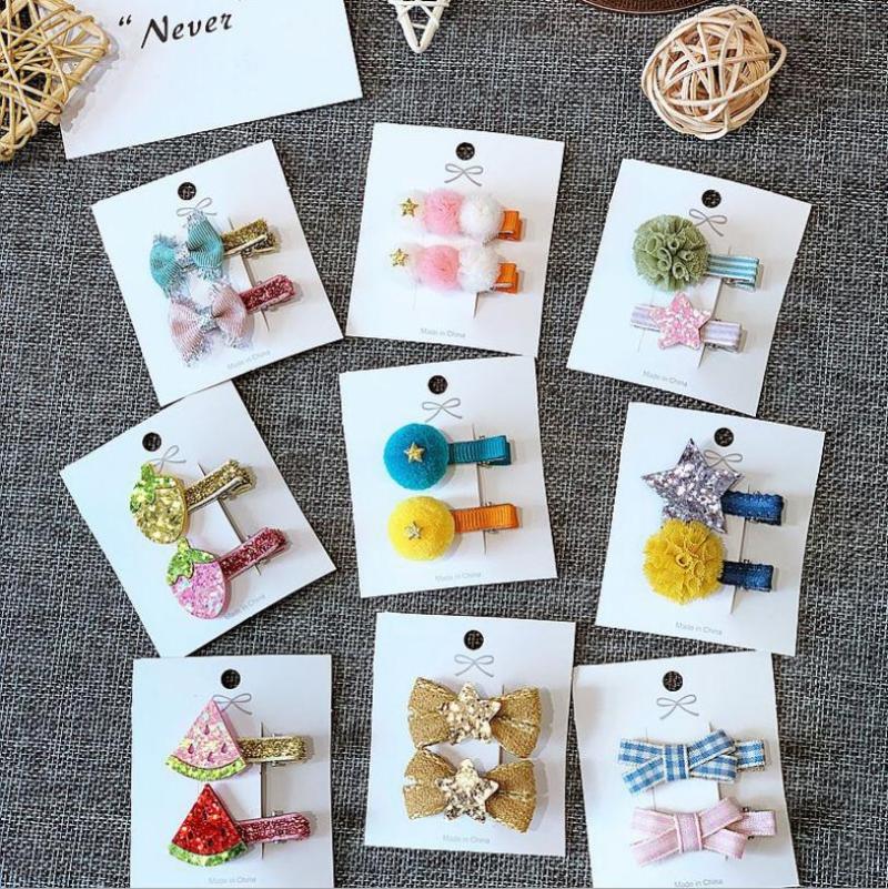 

Hair Accessories Toddlers Girls Hairpins 8pcs/set Glittery Fruit Pompoms Clips For Kids Plaid Bows Barrettes Children, F-8pcs