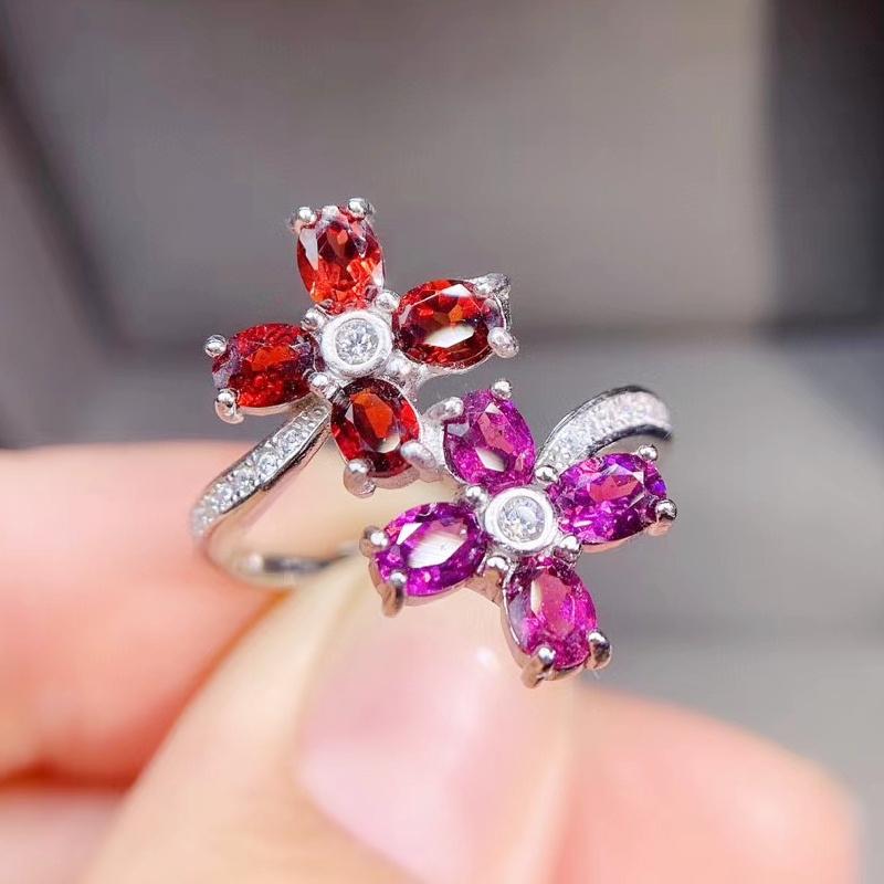 

Cluster Rings Natural Real Red Garnet Pyrope Flower Ring Per Jewelry 3*4mm 0.3ct*8pcs Gemstone 925 Sterling Silver Fine J21136, Golden;silver