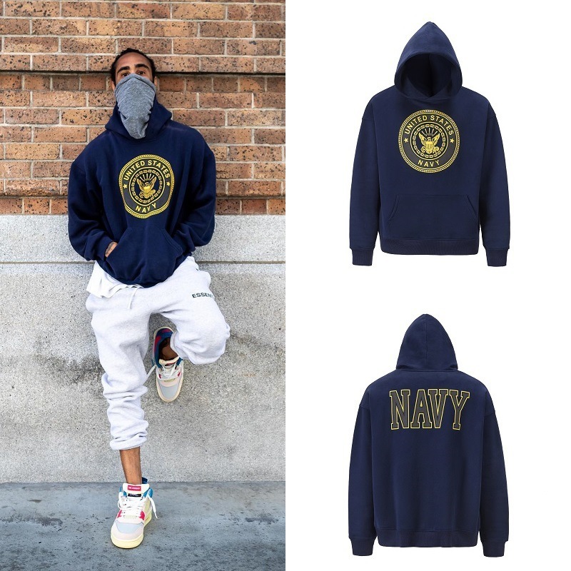 

Jerry's same American fog Fengbao blue letter printed sweater gaojiechao casual loose Hoodie Y6C7, Royal blue