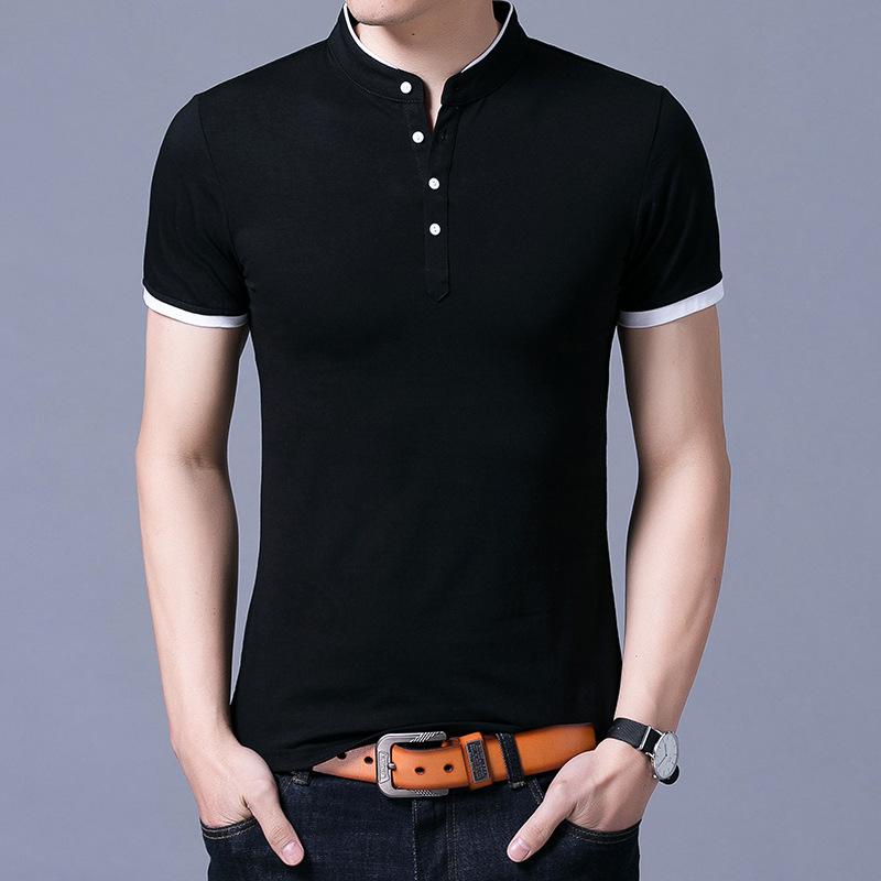 

Men's T-Shirts Mrmt 2021 Brand T Shirts Young Short Sleeve T-Shirt Stand Collar Solid Color 95 Cotton Slim, Navy