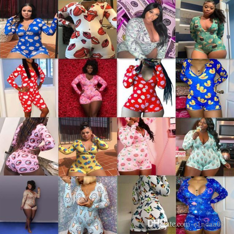 

XL-3xl 4xl 5XL Plus Size Women Clothing Jumpsuits Home Bodysuit Pajama Long Sleeve Onesies Fashion Pattern Printed Sexy Rompers, #12