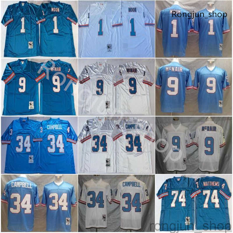 

NCAA Retro Vintage Football Jerseys #1 Warren Moon 34 Earl Campbell 9 Steve McNair 74 Bruce Matthews Blue White Adult Stitched Jersey, As picture