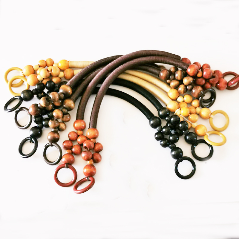 

1 Pair Retro Wood Bead Rope Bag Strap Multi Color Handle Shoulder Belt for Handbag DIY Replacement Woodern Hanger for Bag Making