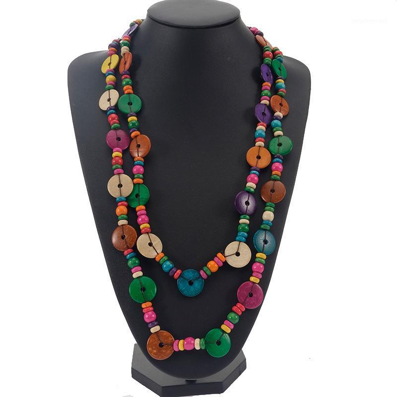 

Boho Statement Vintage Necklace Jewelry Long Women Wooden Beads Pendant Ethnic Handmade Colorful Chains