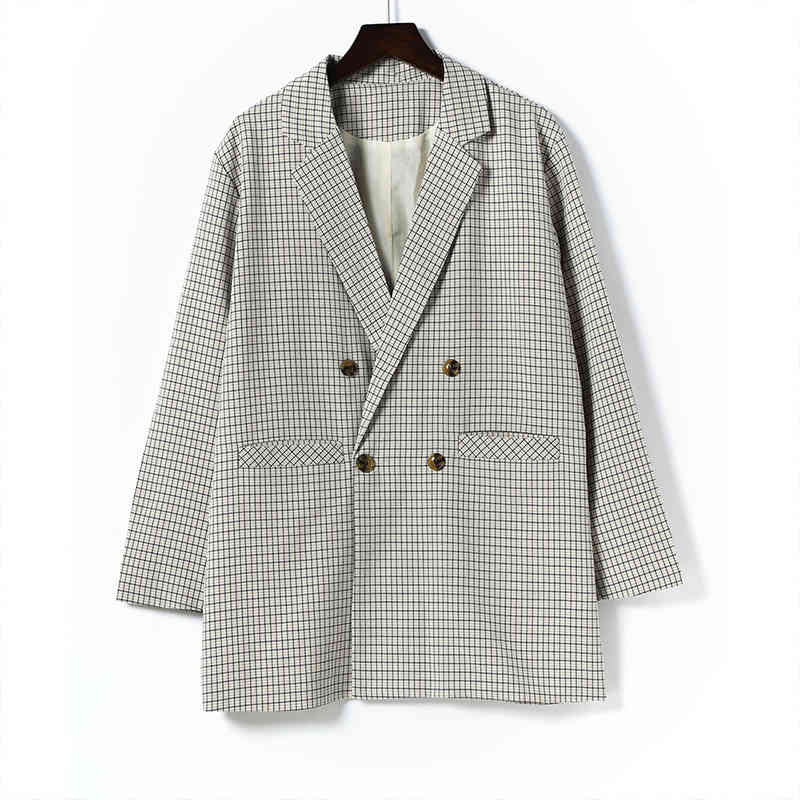 

Check Women's Blazer Jacket Office Lady Plaid Notched Blazers Female Double Breasted Autumn Elegant Coats For Young Girls 210524, Checkered blazer