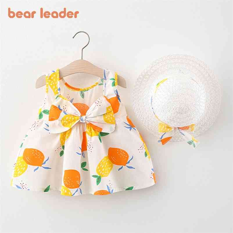 

Bear Leade Girls Baby Casual Summer Dresses Toddler Sleeveless Fruits Print Vestidos born Infant Bowknot Clothing with Hats 210429, Ah1735orange