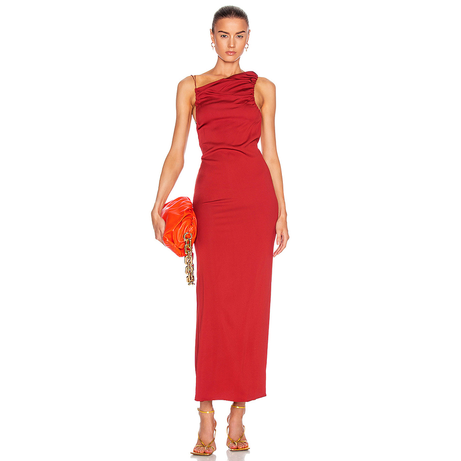 

Adyce 2021 New Summer Fashion Red Spaghetti Strap Dress For Women Sexy Baless Celebrity Runway Club Party Maxi Outfits Dresses, Red club dress