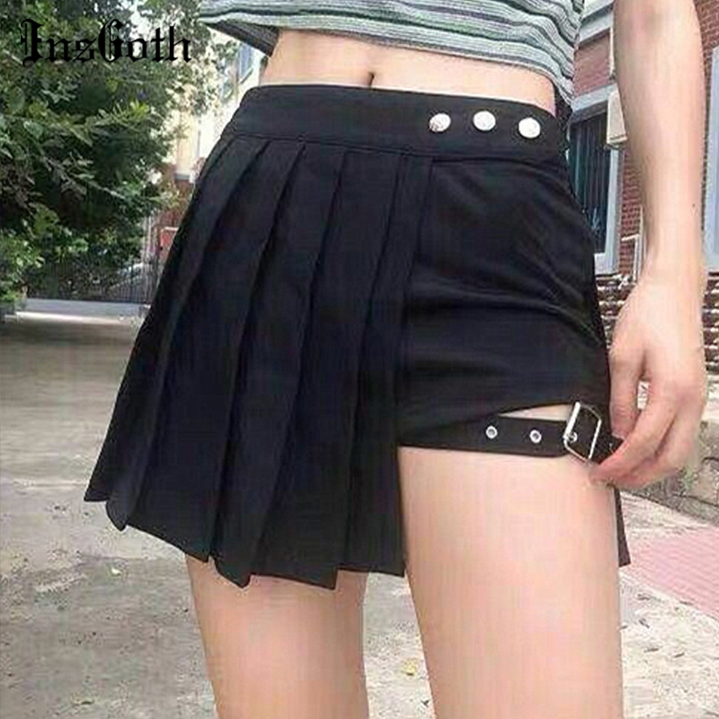 

InsGoth Punk Harajuku Women Black Cargo Skirt Fashion Streetwear Women Grunge A-line Mini High Waist Skirts
