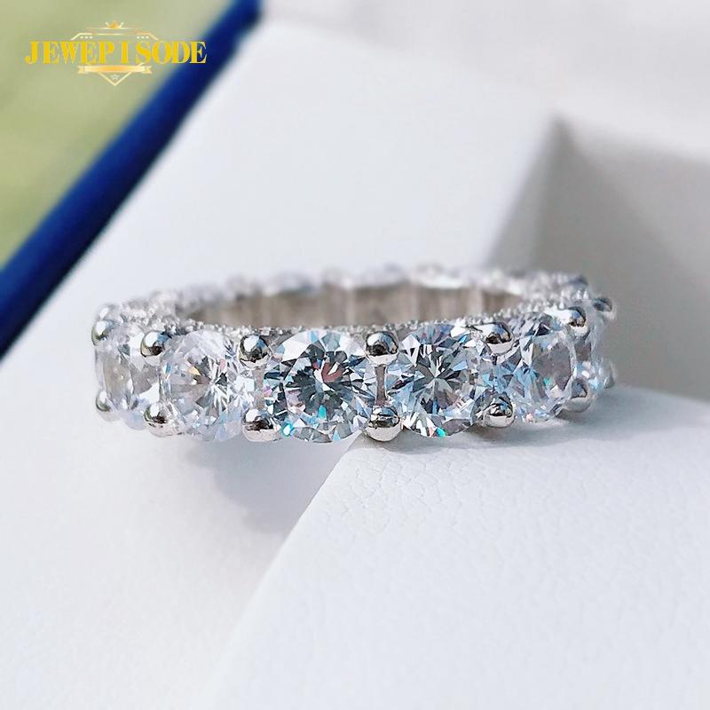 

Cluster Rings Jewepisode Classic 100% Solid Silver 925 Jewerly Round Cut Simulated Moissanite Zircon Gemstone Wedding Band Engagement Ri, Golden;silver