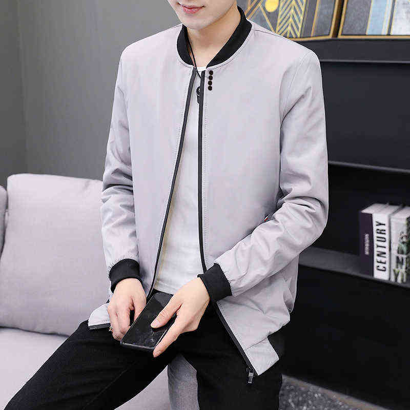 

Jacket Men's Trend 2021 Spring and Autumn New Pure Color Casual Korean Slim Wild Fashion Stand Collar Baseball Uniform Y1106, Black