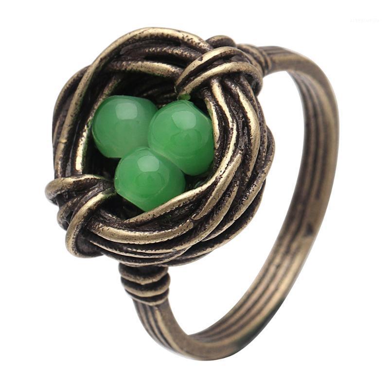 

X-Jue Engagement Party Unique Rings Jewelry For Women Green Cubic Zirconia Bird's Nest Shape Ring Gold Color Finger Band, Silver