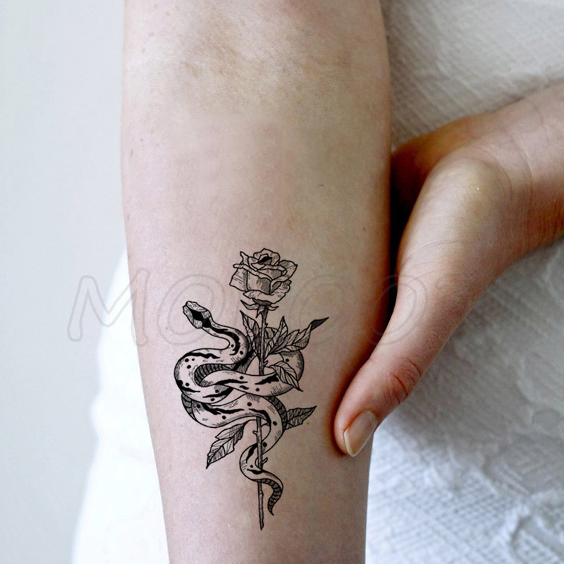 

Snake Temporary Tattoo Dark Style Tatoos Waterproof Sticker Body Art Black White Drawing Little Element Fake Tattos Flash Stickers