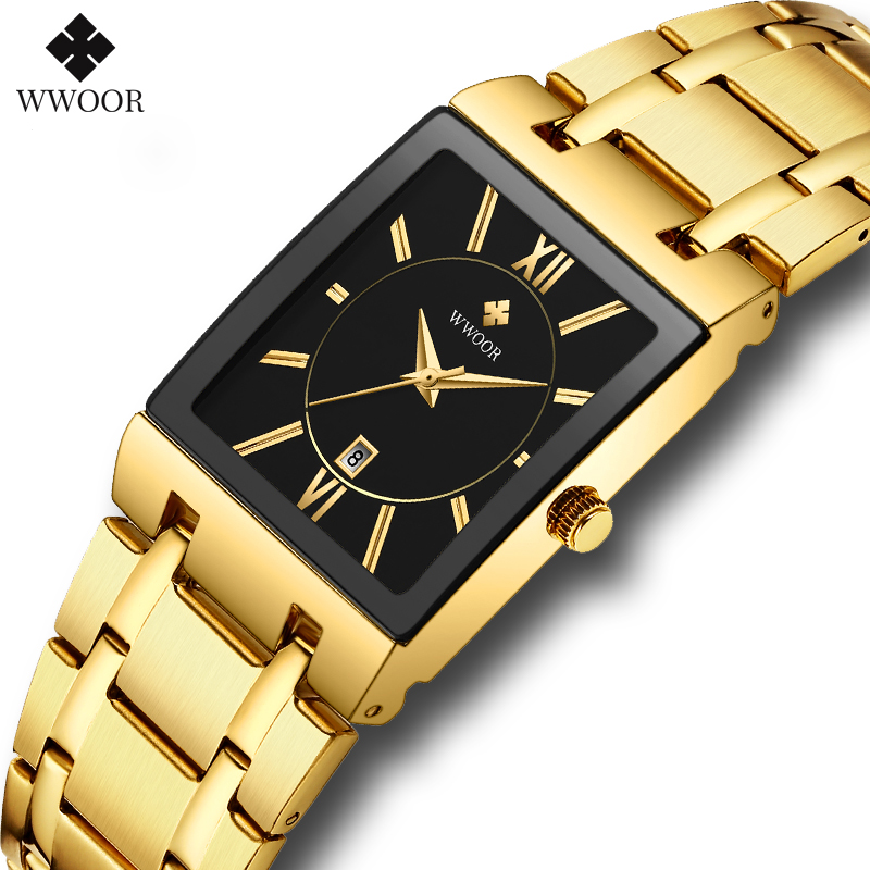 

Relogio Masculino WWOOR Gold Black Watch Men Quartz Waterproof Wrist Watch For Men Fashion Square Casual Clock Male Dropshippingg, Brown gold