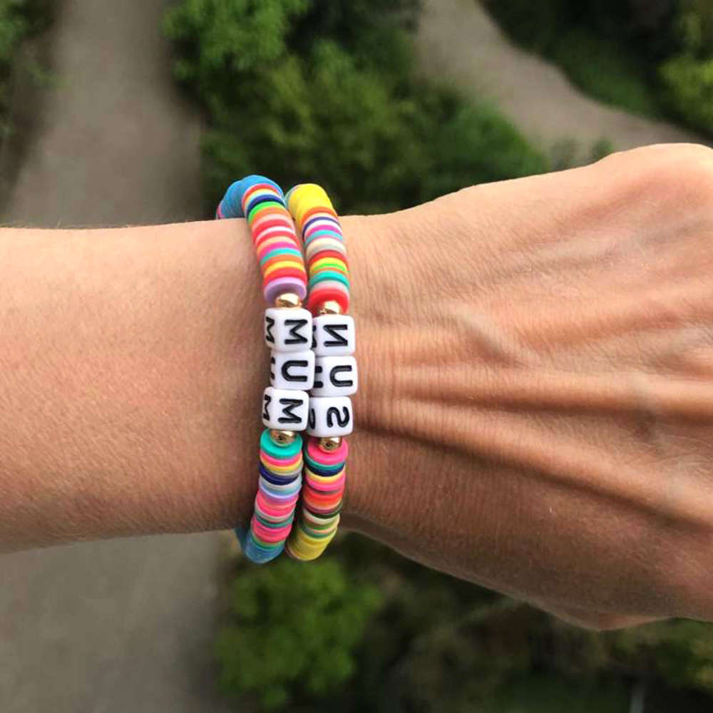 

Hand catenary Bracelets hand ornaments Bohemian beach colorful square 6mm soft pottery Bracelet, Black