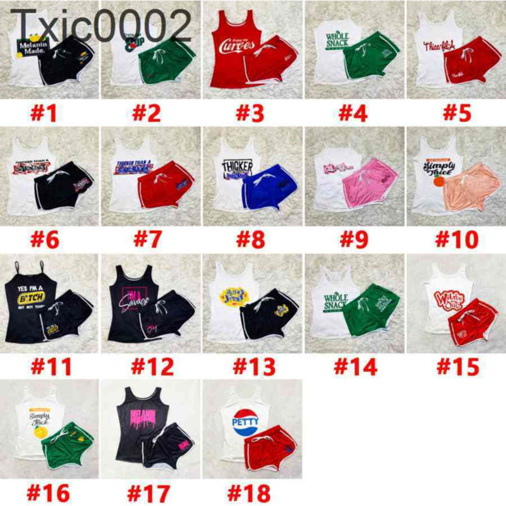 

Women Tracksuits Two Pieces Set Designer Slim Sexy Sleeveless Letters Pattern Printed Suspender Vest Shorts Yoga Pants Outfits 18 Colours, A1-a8(s-l)