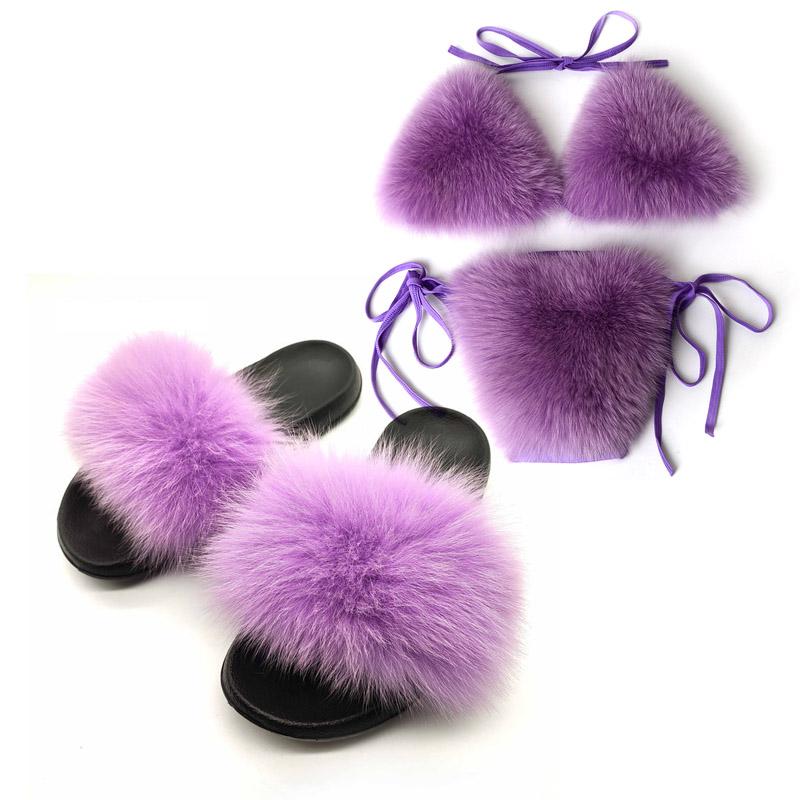 

Slippers Sexy Fur Women's Summer Furry Underwears Sets Ladies Hair Bra And Underpants Female EVA Home Slides