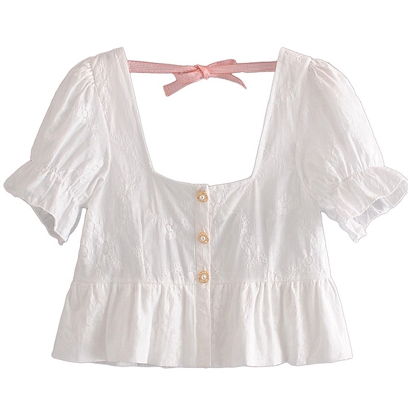 

Women's Petal Sleeve T-shirt Square Neck Ruffles Elegant Fashion Cute Sweat Cropped Top Casual 210524, As the photo