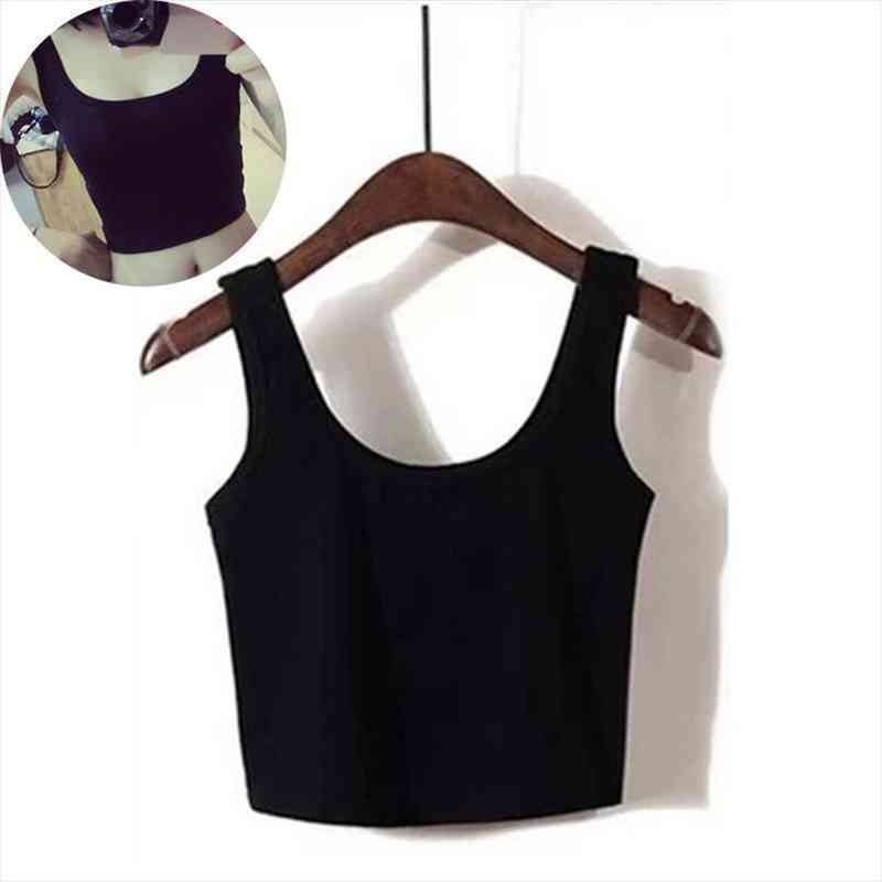 

Casual Sleeveless Top Summer Slim Women Tank Short Tops Solid Color Female Crop Vest Undershirt Camisole, White
