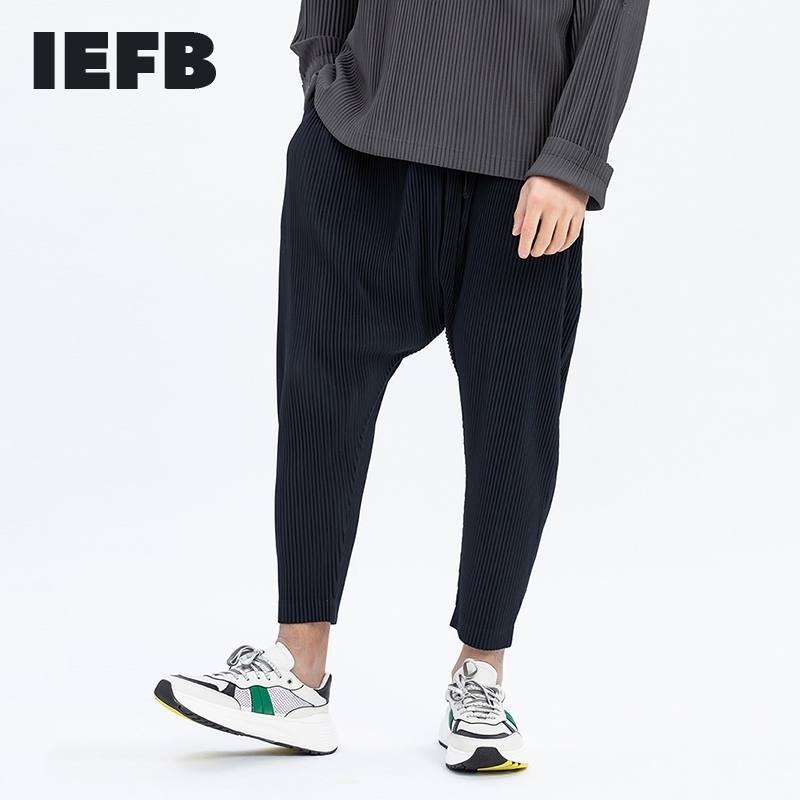 

IEFB /men's wear thin sytle pleated pants for male Japanese stretch fabric breathable casual low crotch ankle-length pants Y3056 210524, Lavender purple