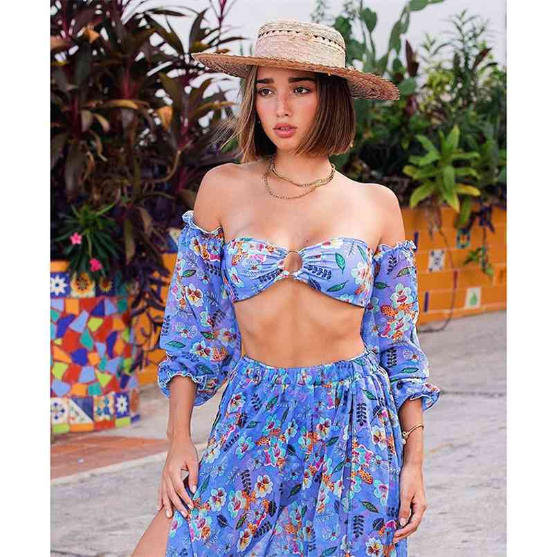 

Bikini Set Beach Skirt Tunics for Long Leaves Print Cover up Robe de Plage Sarong Swimsuit cover-ups 210722, Na19508d1