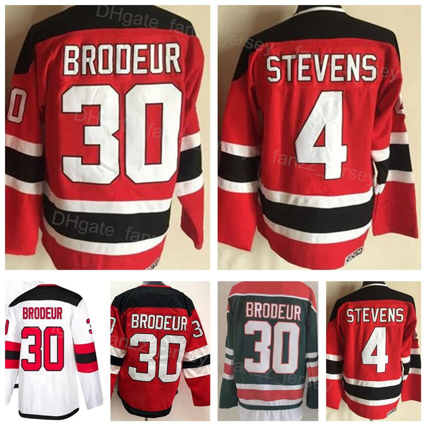 

Men Ice Hockey Retro 30 Martin Brodeur Vintage Jerseys 4 Scott Stevens Embroidery And Stitched Home Red White Green Away For Sport Fans Breathable Top Quality EMo, 4 red