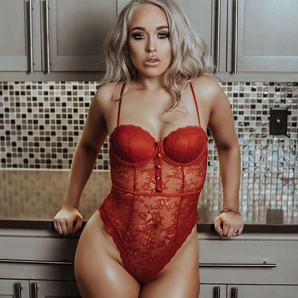 

set 2021 women's lace perspective erotic one piece underwear 10036, Black;white