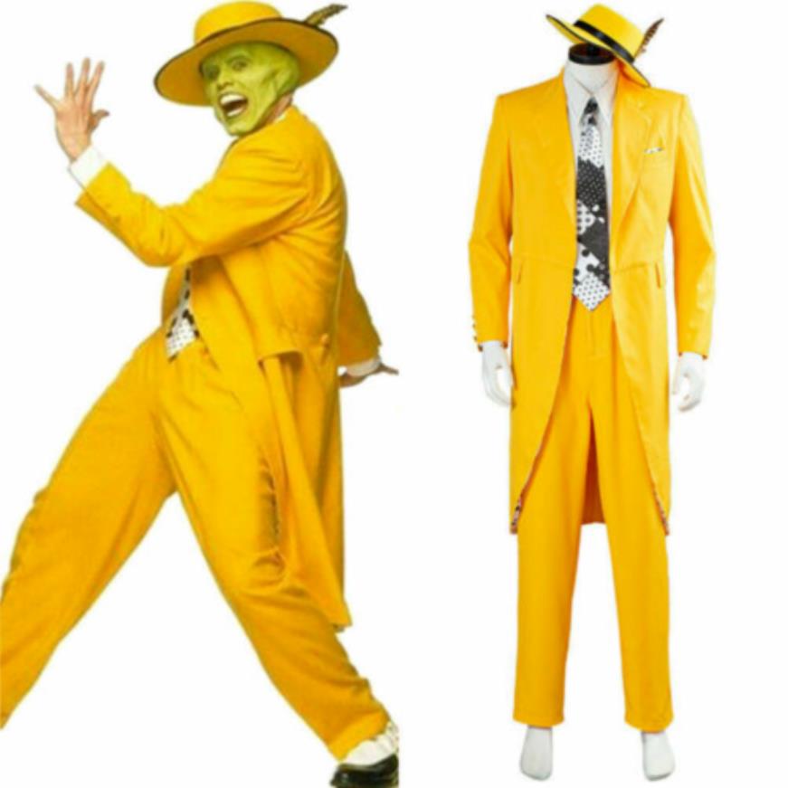 

The Mask Jim Carrey Cosplay Costume Halloween Suit Carnival Yellow Uniform, Photo color