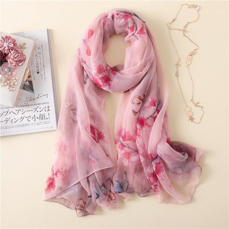 

Scarves 2021 Women Cicada Wing Chiffon Scarf Butterfly Flower Print Shawls Office Lady Soft Wraps Female Elegant Echarpe 180x140cm, Blue;gray