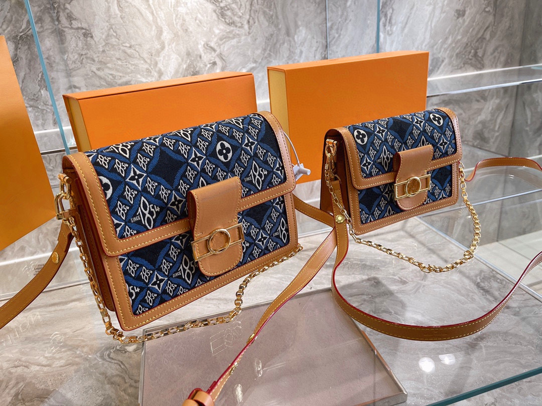 

fashion female bag trend denim one shoulder crossbody classic all-match small square bags leather metal chain handbag wholesale with box