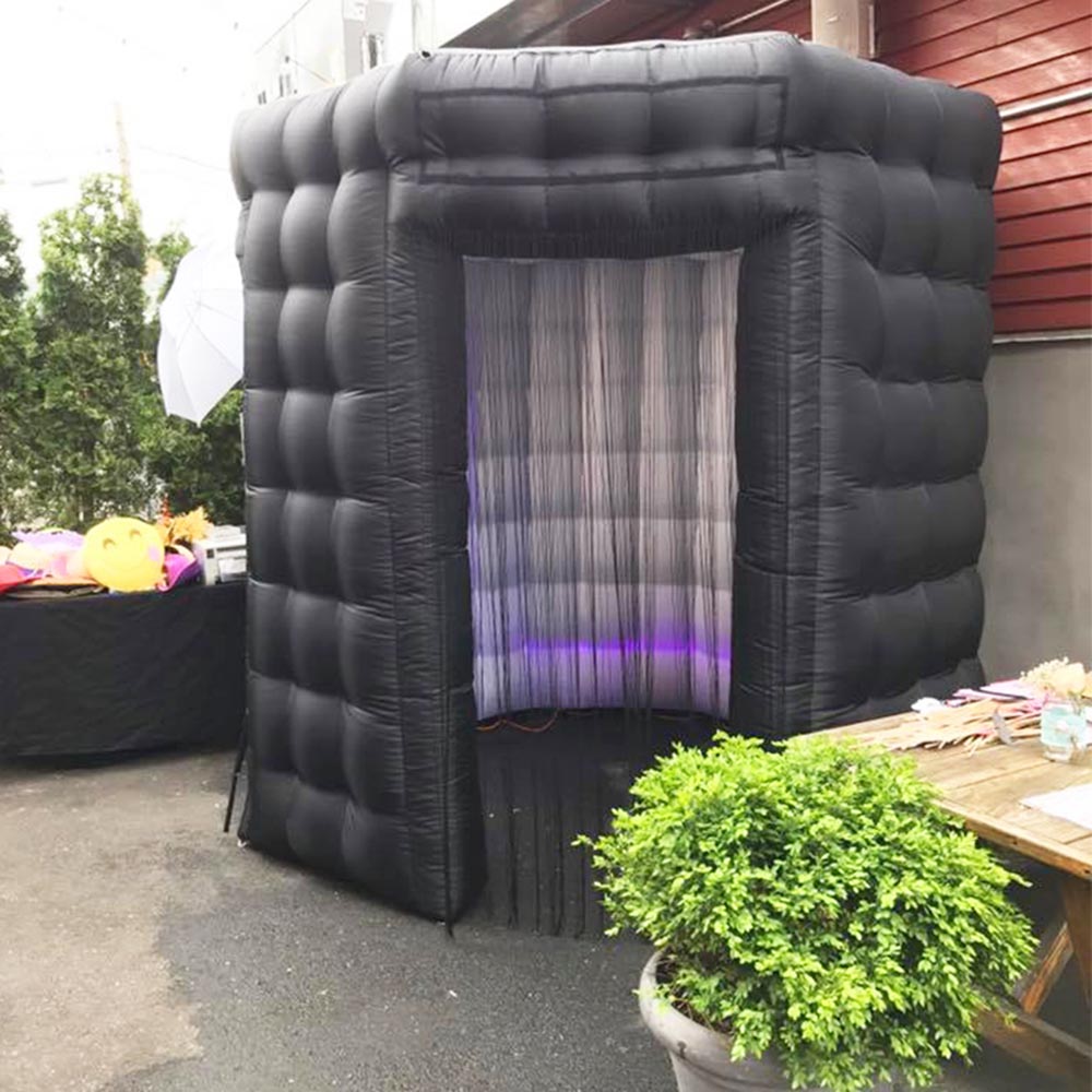 

Free ship LED lighting Black octagon inflatable photo booth tent enclosure photobooth for rental with 1 door