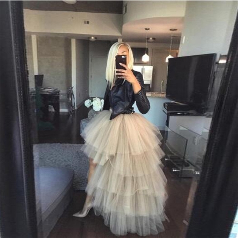 

Fashion Hi Low Tiered Tulle Skirts Women Ruffle Puffy Zipper Waistline Long Party Custom Made 210629, Black
