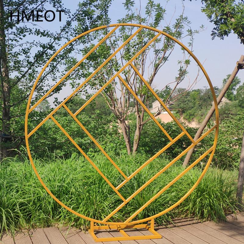 

Party Decoration Wedding Arch Props Diamond Round Geometris Gold Wrought Iron Flower Stand Outdoor Lawn Backdrop Shelf