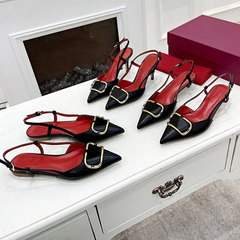 

women fashion party summer Sandals 100% leather Pointed Dance shoe new sexy designer high heels letter Lady Metal Belt buckle Beach Women shoes size 34-40-41-42 With box, Extra box