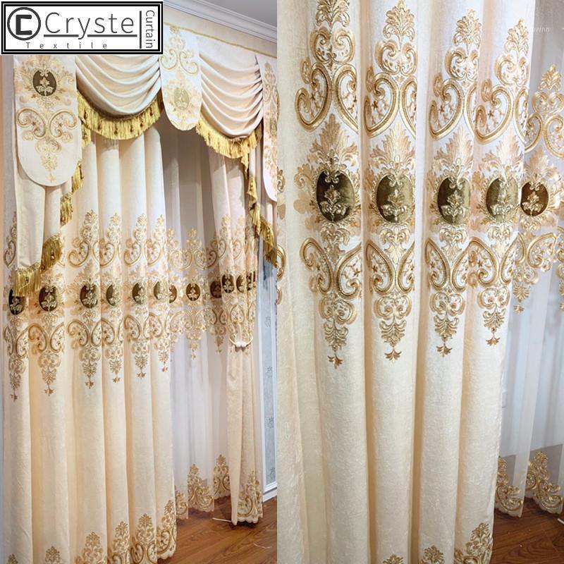 

Curtain & Drapes Luxury European Curtains For Living Room Velvet Sheer Gold Print High Shading Window Dining Bedroom