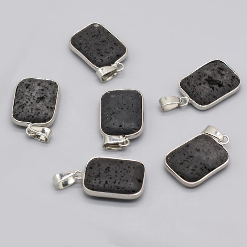 

Charms Natural Stone Volcanic Rock Rectangular Black Pendant For Woman Jewelry MakingDIY Necklace Earrings Accessories Charm Gift Decor, Bronze;silver