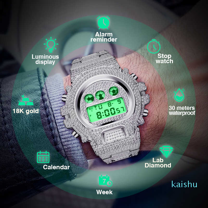 

Missfox g Style Shock Gentlemen Watches Luxury Bling Digital Men Diamond Male Hip Hop Iced Out Clock, Slivery;brown