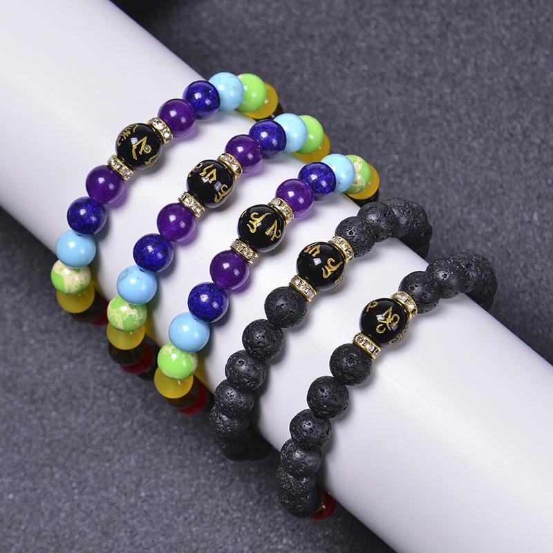 

Beaded, Strands Buddha Words Charms 8mm Black Stone Seven Chakra Bracelet For Women Men Energy Strench Jewelry
